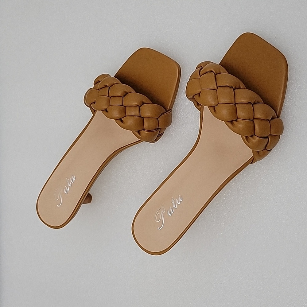 Women's slippers, fashion woven lightweight sandals, comfortable mid heel